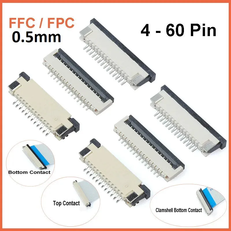 0.5mm FPC FFC SMT Bottom Contacts Flip Clamshell Connector