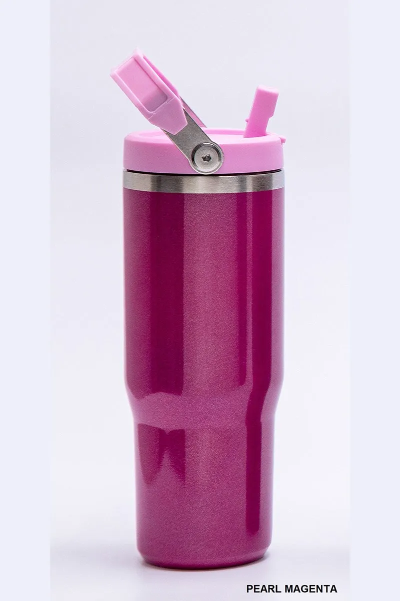 30oz Stainless Steel Pearl Flip Straw Tumbler