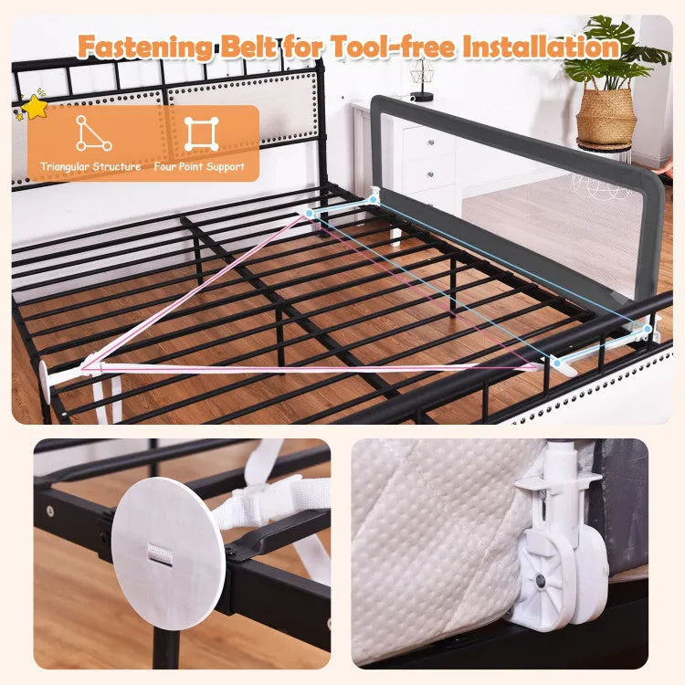 59 Inch Folding Breathable Baby Bed Rail with Safety Strap - Grey