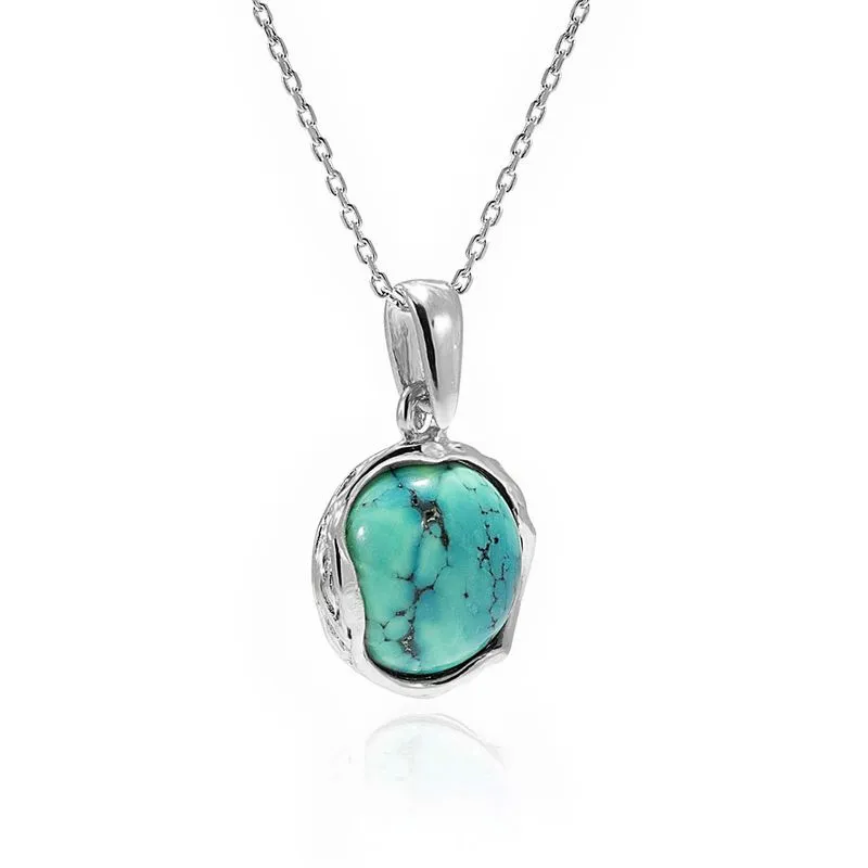 925 Sterling Silver Round Turquoise 12mm Pendant