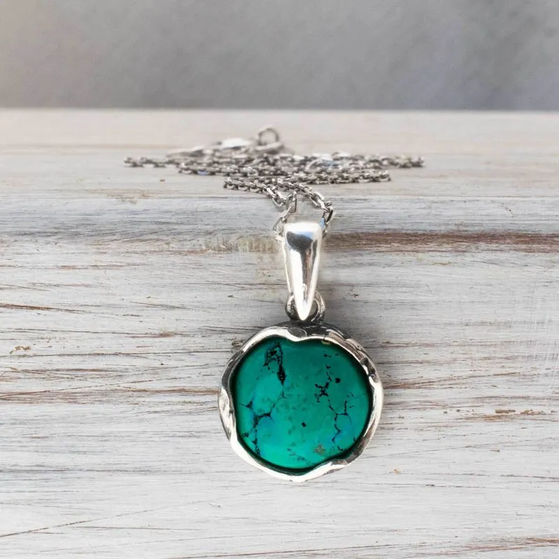 925 Sterling Silver Round Turquoise 12mm Pendant