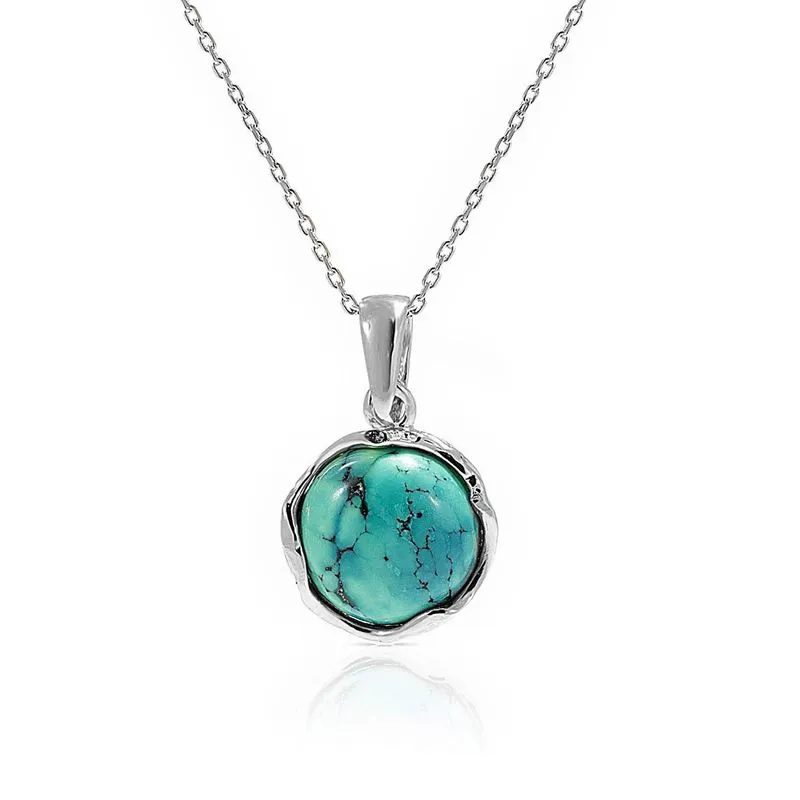 925 Sterling Silver Round Turquoise 12mm Pendant