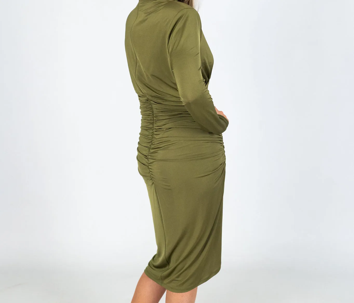 Access Pesto Green Midi Dress With Gathering