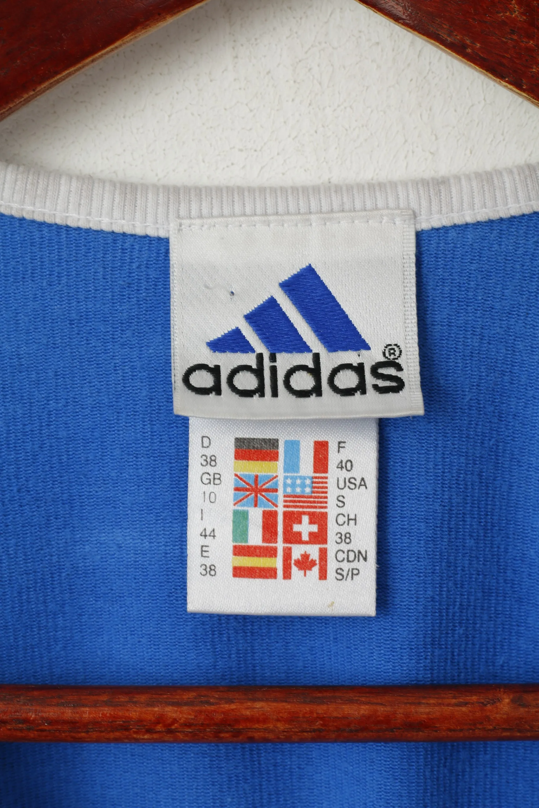 Adidas Women 10 38 S Shirt Blue Vintage Cotton Crew Neck Sport Top