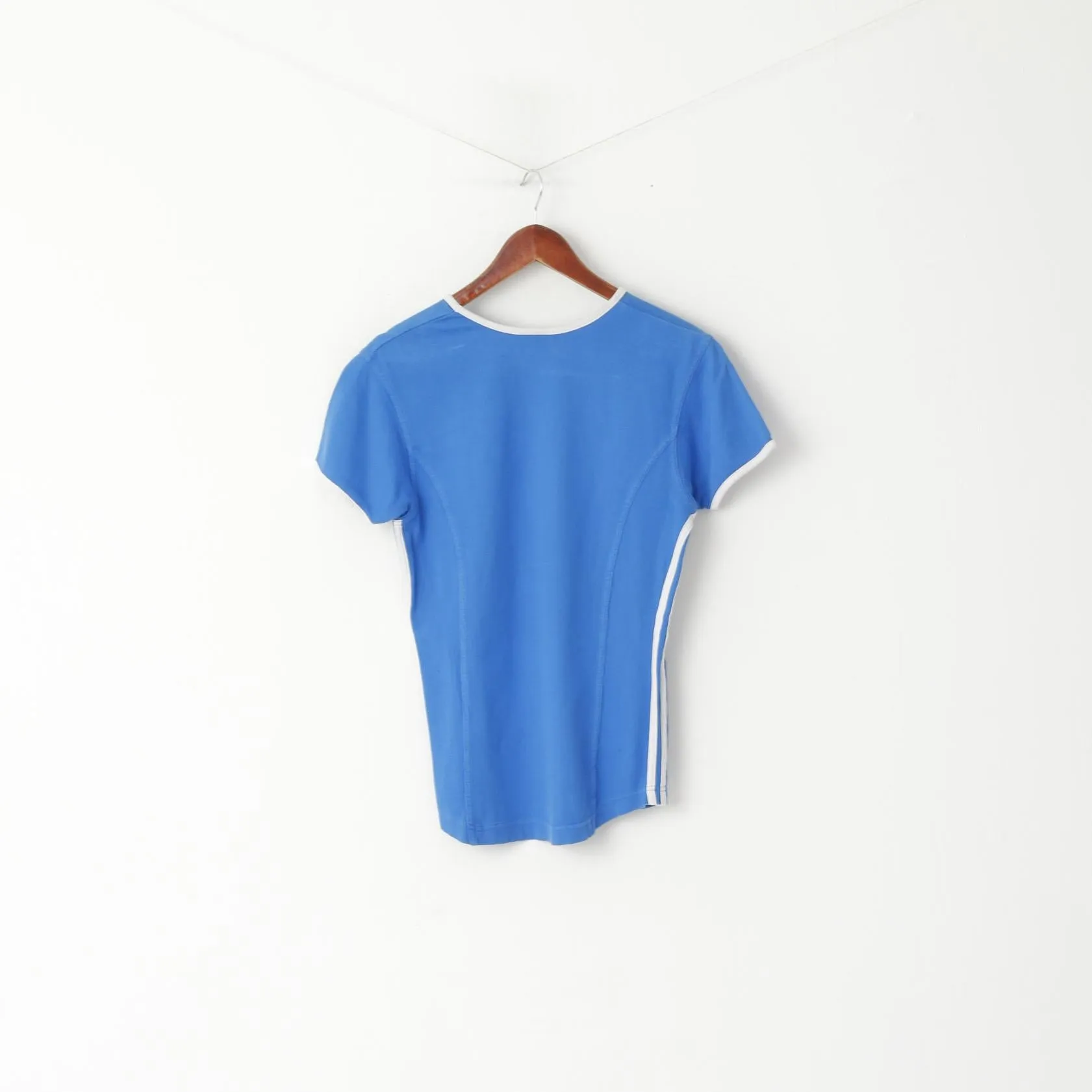 Adidas Women 10 38 S Shirt Blue Vintage Cotton Crew Neck Sport Top