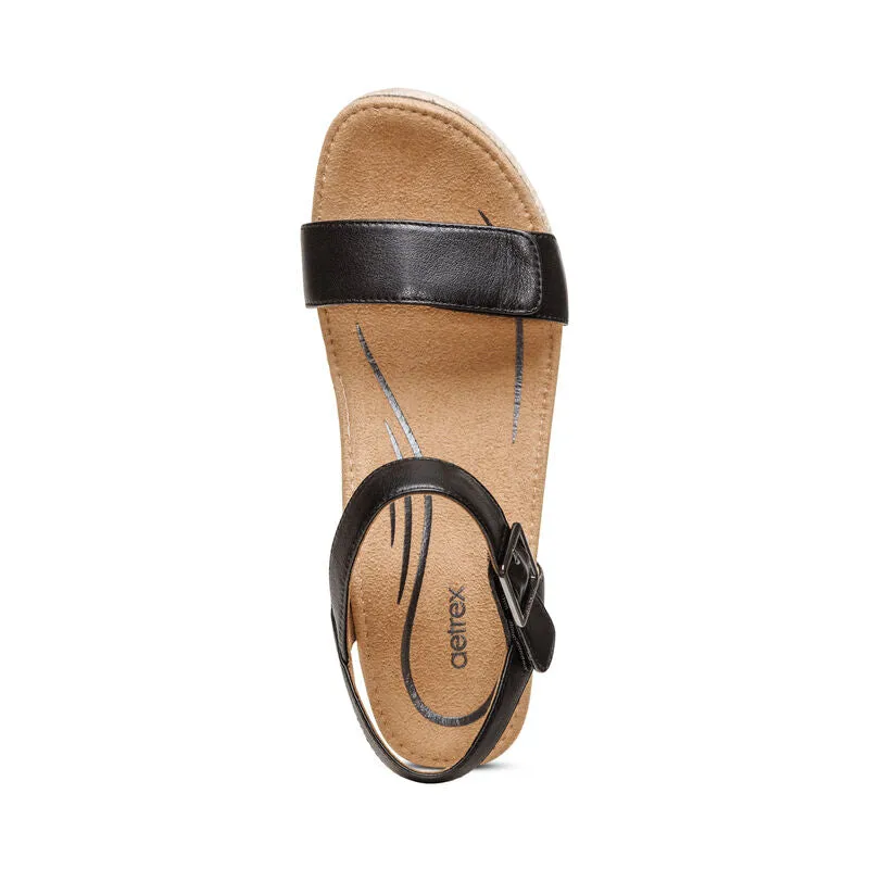 AETREX SYDNEY ESPADRILLE WEDGE BLACK LEATHER