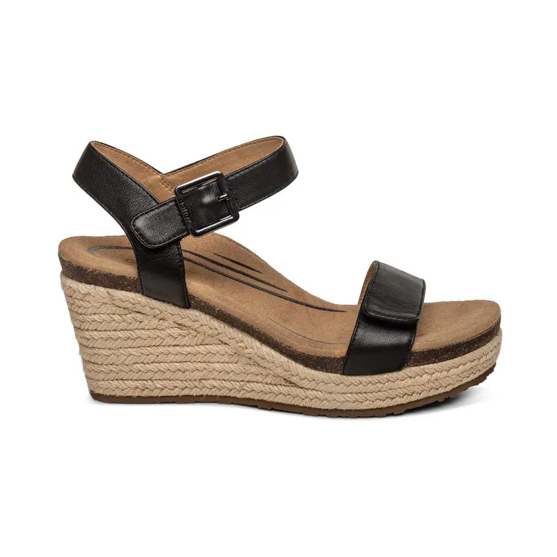 AETREX SYDNEY ESPADRILLE WEDGE BLACK LEATHER