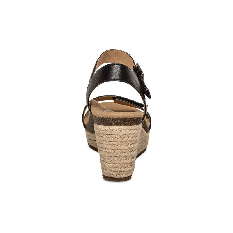 AETREX SYDNEY ESPADRILLE WEDGE BLACK LEATHER