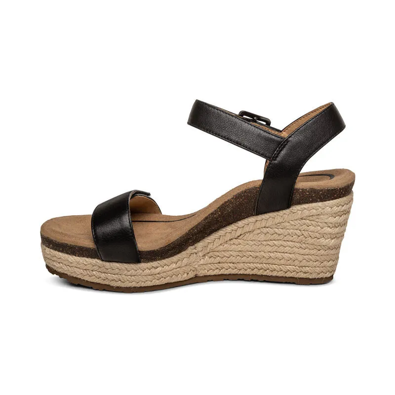 AETREX SYDNEY ESPADRILLE WEDGE BLACK LEATHER