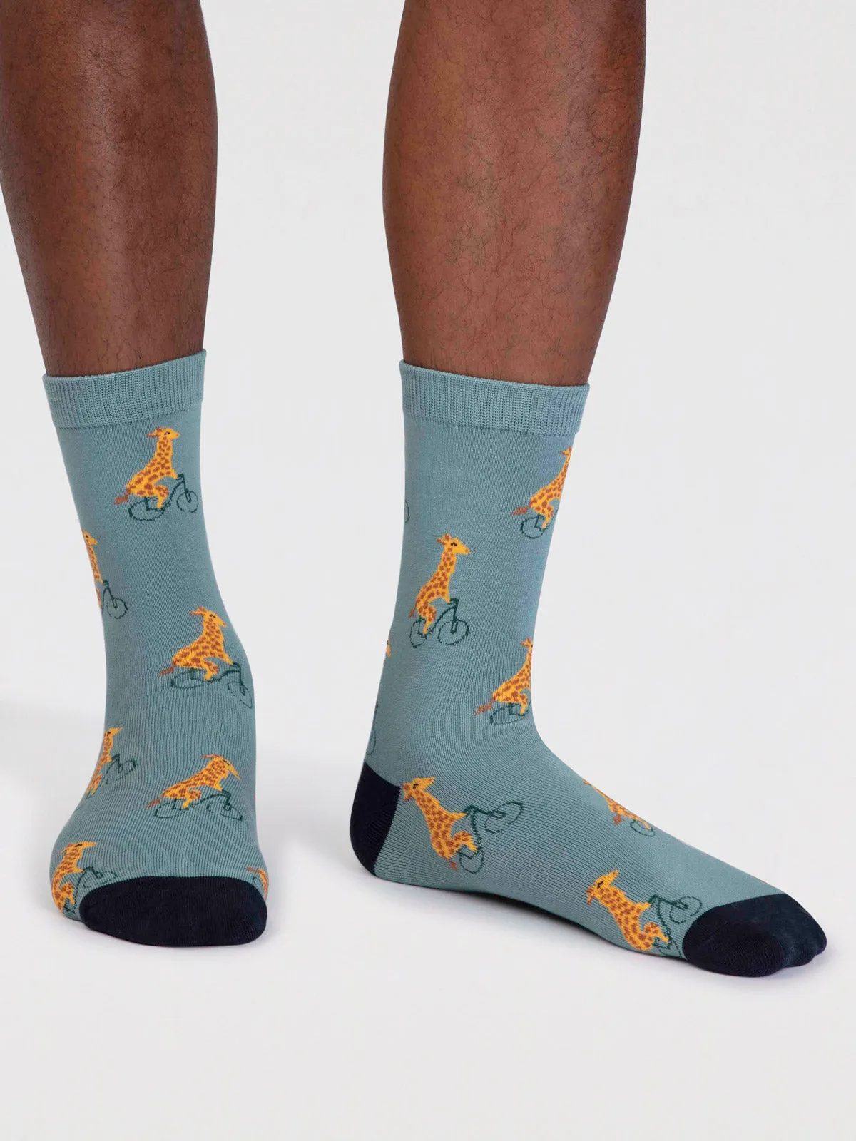 Archy Men's Bamboo Animal On Bike Socks - Lagoon Green