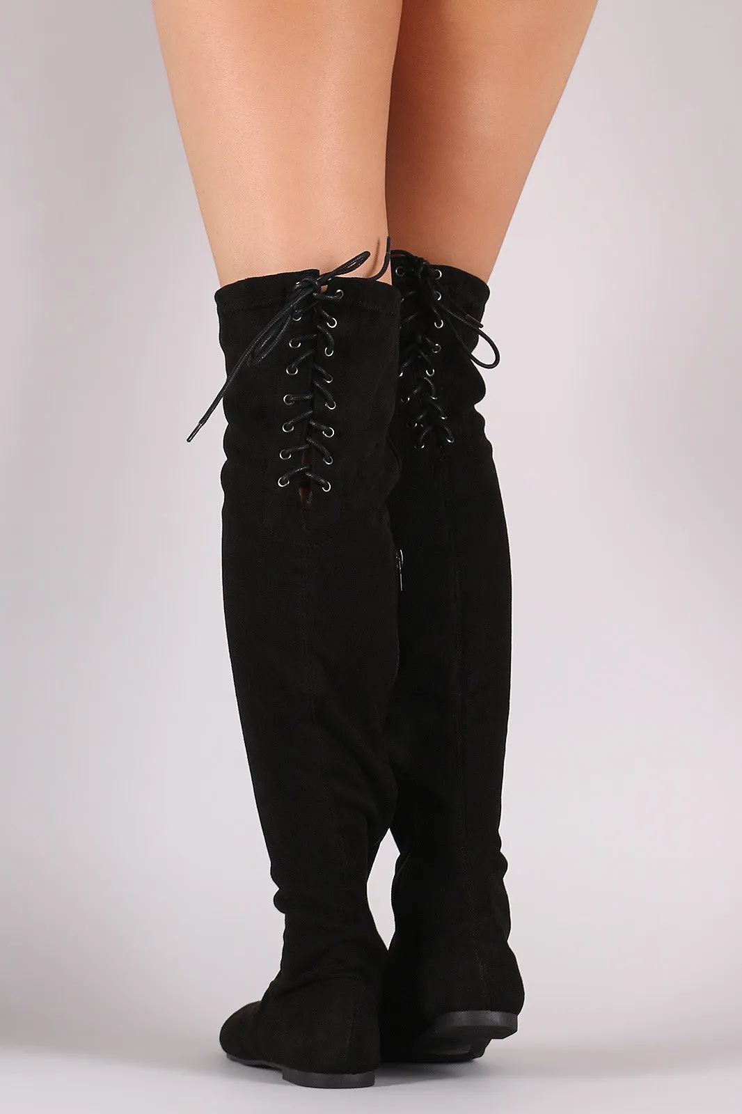 Back Lace Up Over-The-Knee Suede Flat Boots