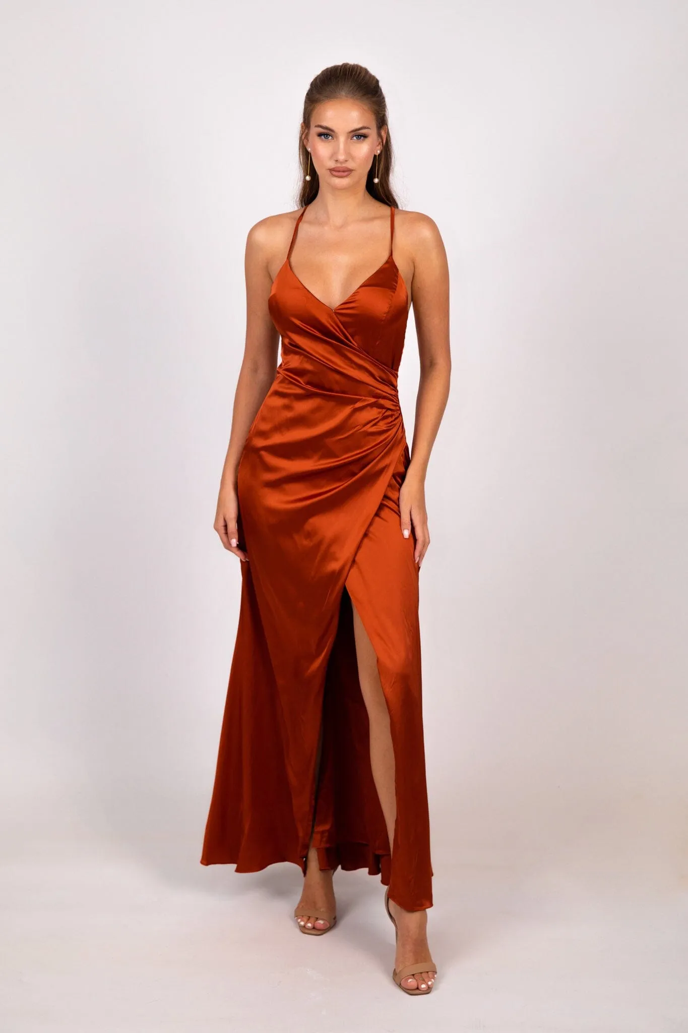 BELINDA Satin Maxi Dress - Burnt Orange