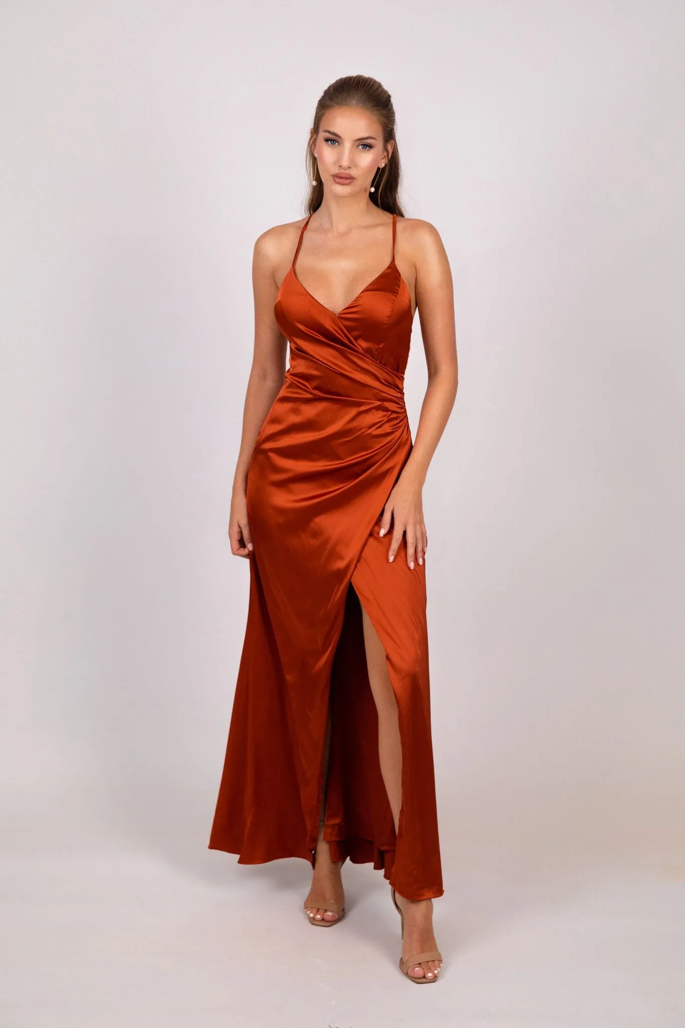 BELINDA Satin Maxi Dress - Burnt Orange