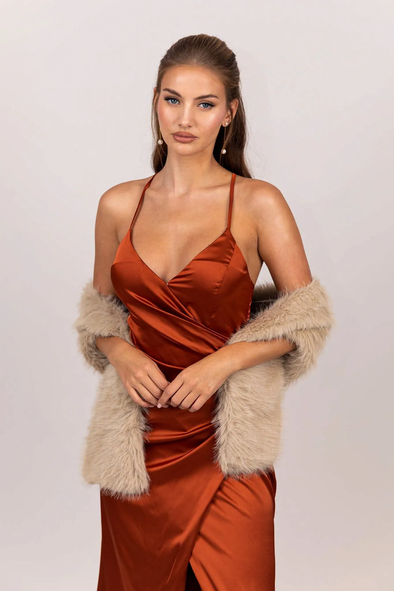 BELINDA Satin Maxi Dress - Burnt Orange