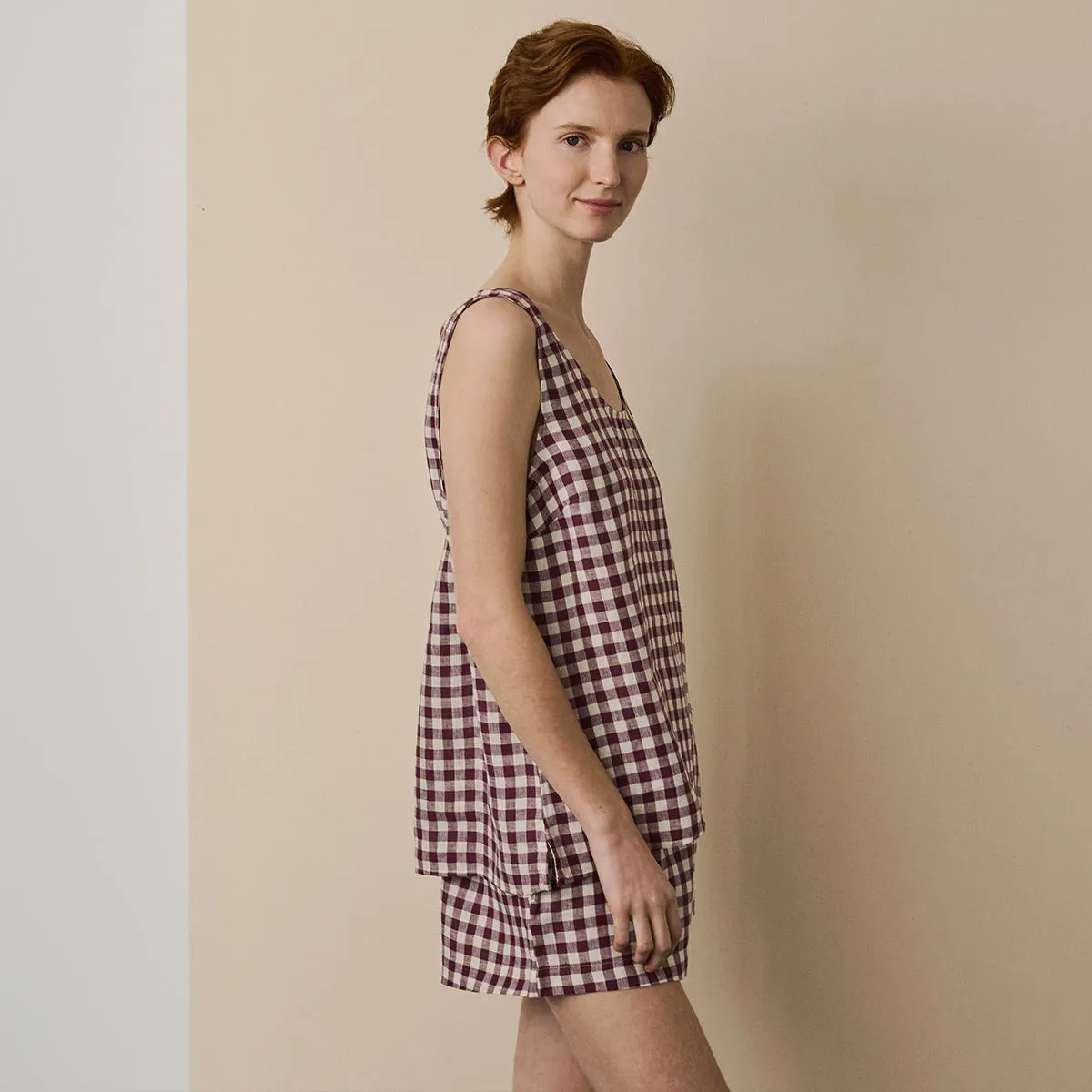 Berry Gingham Linen Cami Set