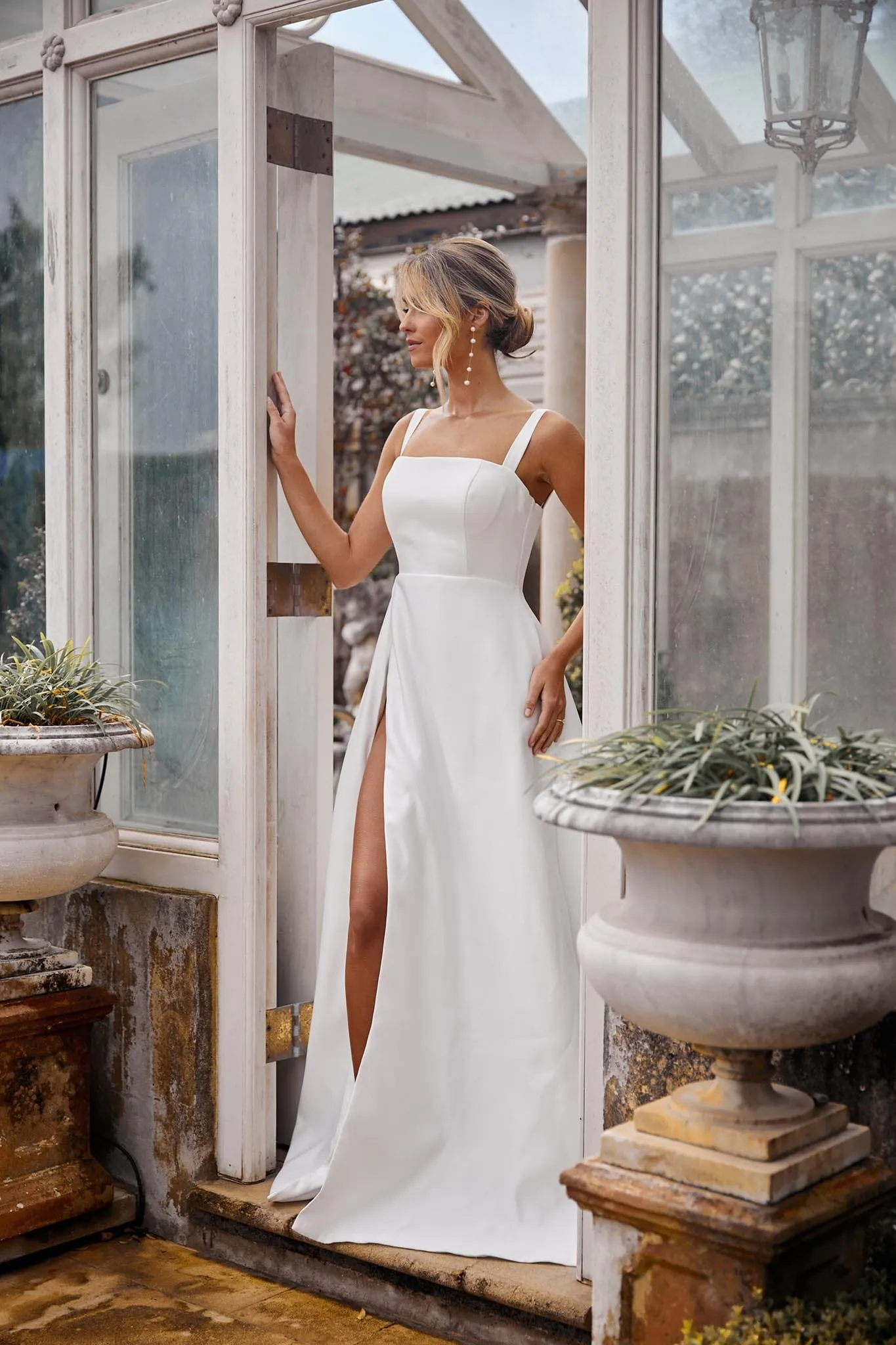 BIANCA Square Neck A-line Satin Gown - Ivory