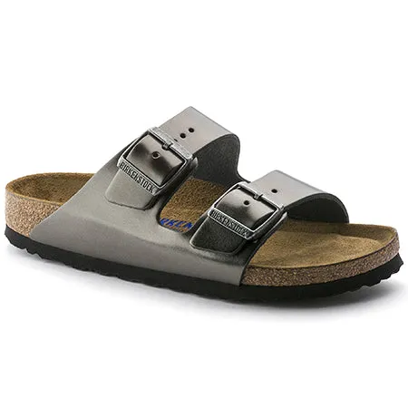 BIRKENSTOCK ARIZONA SOFT FOOTBED METALLIC ANTHRACITE LEATHER - WOMENS