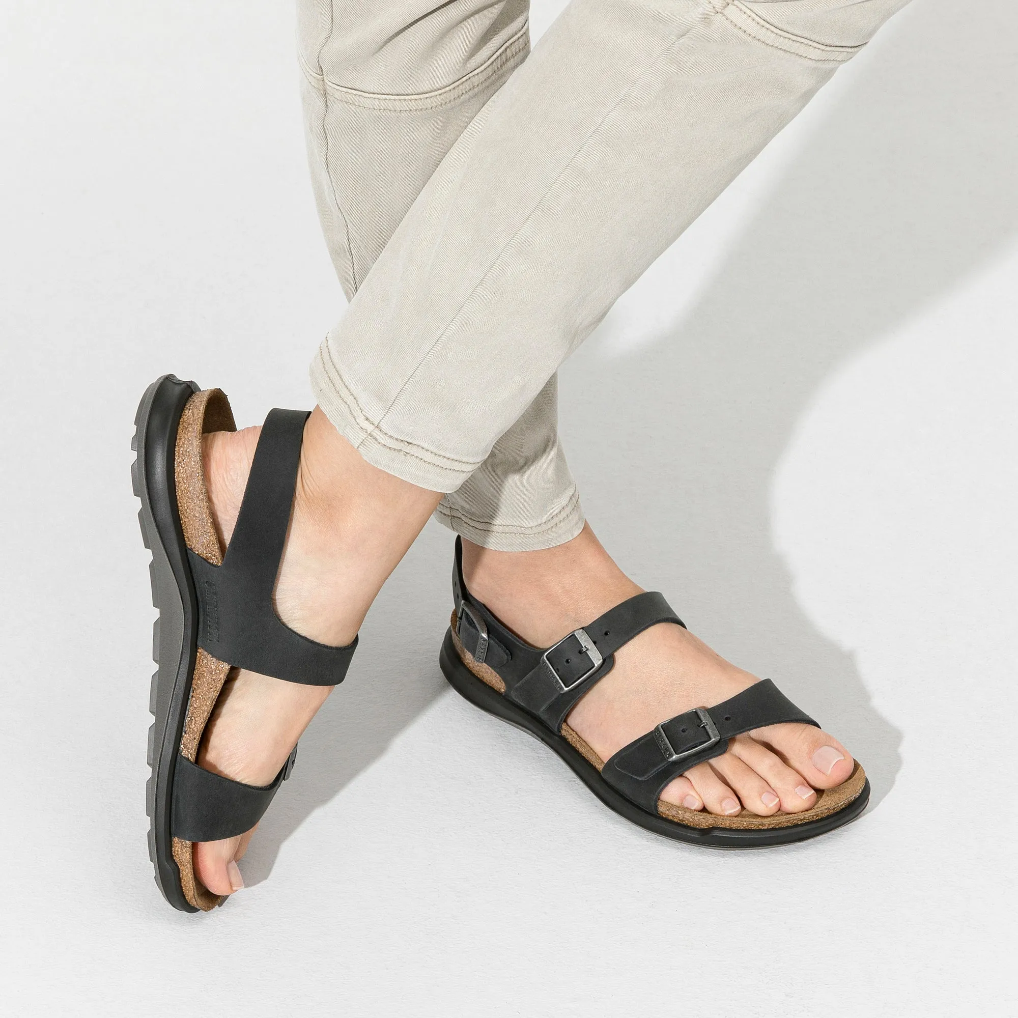 Birkenstock Sonora Cross Town Oiled Leather Black Sandals