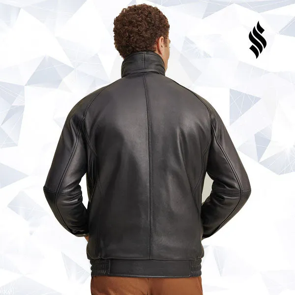 Black Lined Leather Bomber Jacket