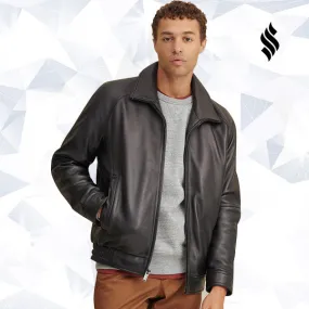 Black Lined Leather Bomber Jacket