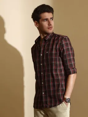 Brown casual check full sleeve shirt