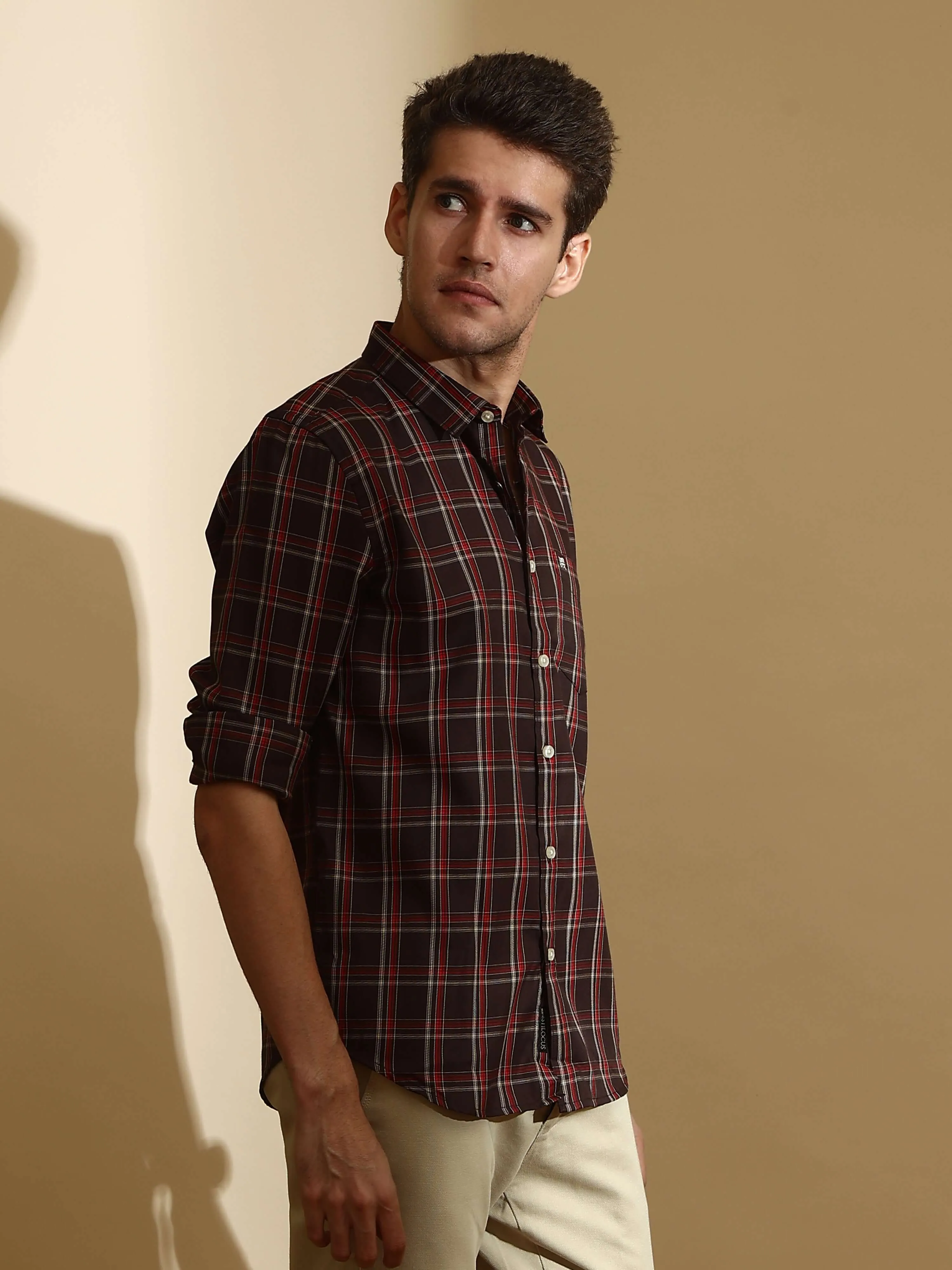 Brown casual check full sleeve shirt