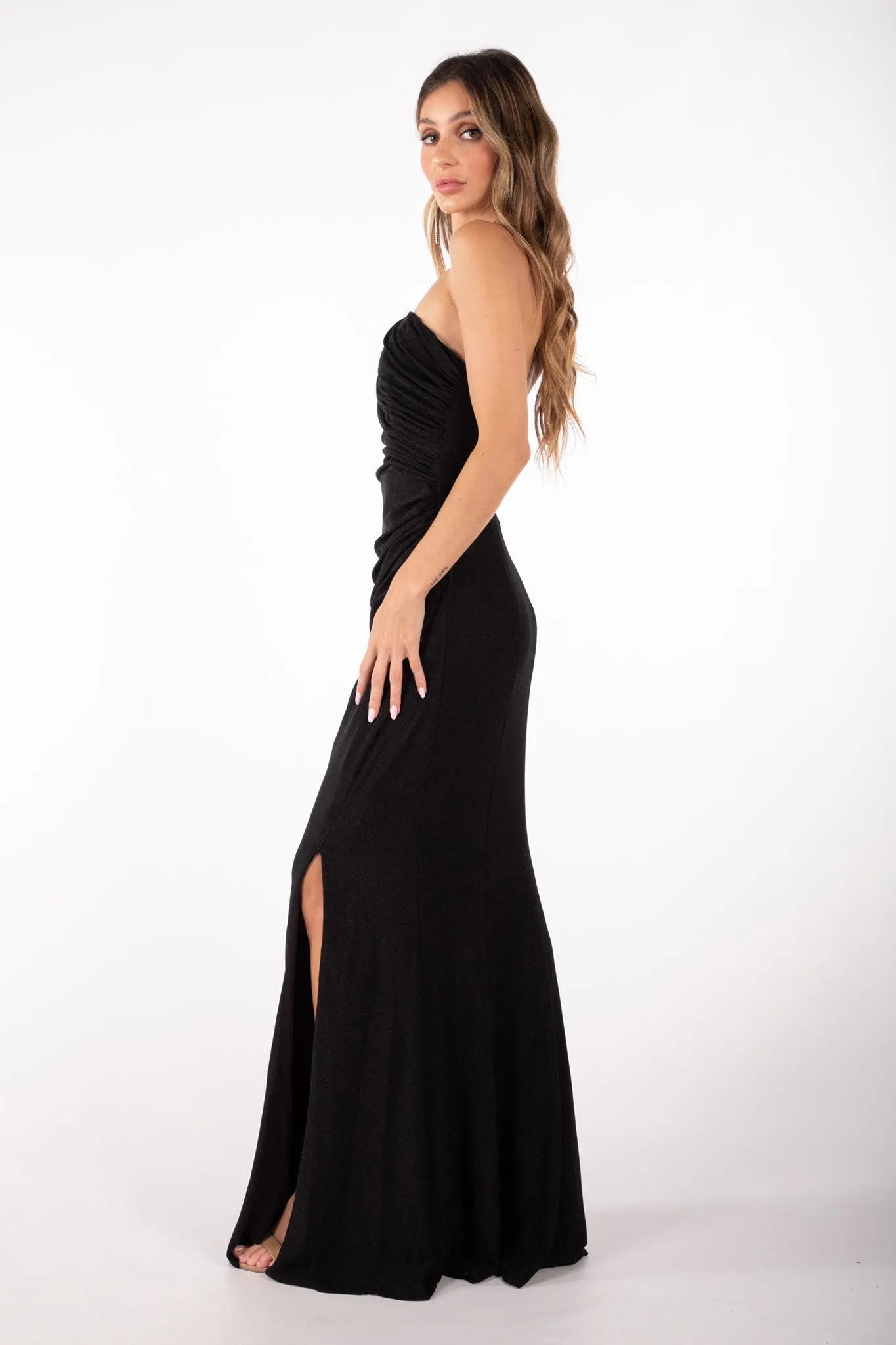 CALI One Shoulder Maxi Dress - Shimmer Black