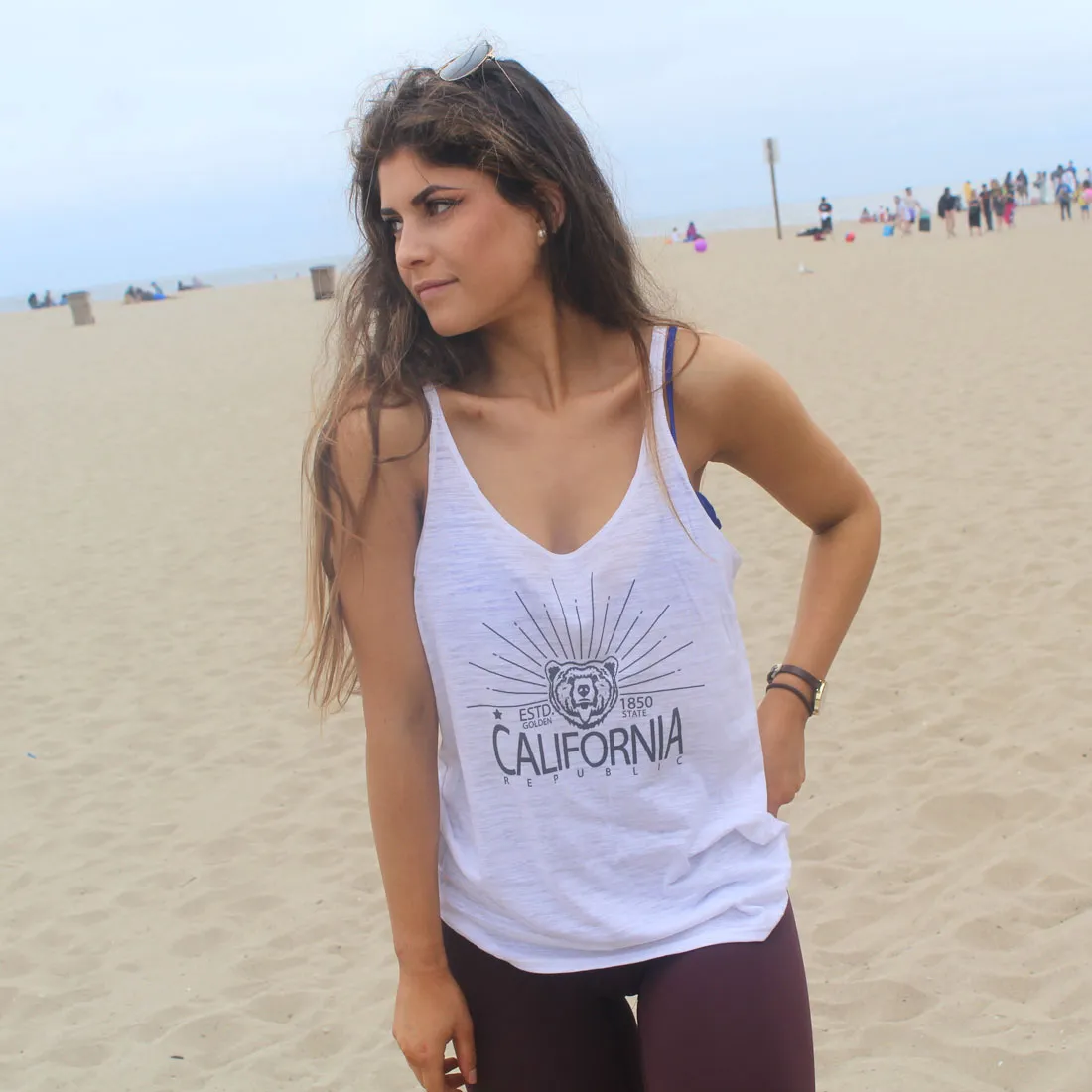 California Republic Golden State Side Slit Tank Top in White Slub