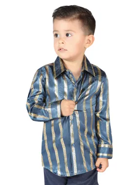 Camisa Casual Manga Larga Estampada Verde Azulado para Niños 'El Señor de los Cielos' - ID: 44588