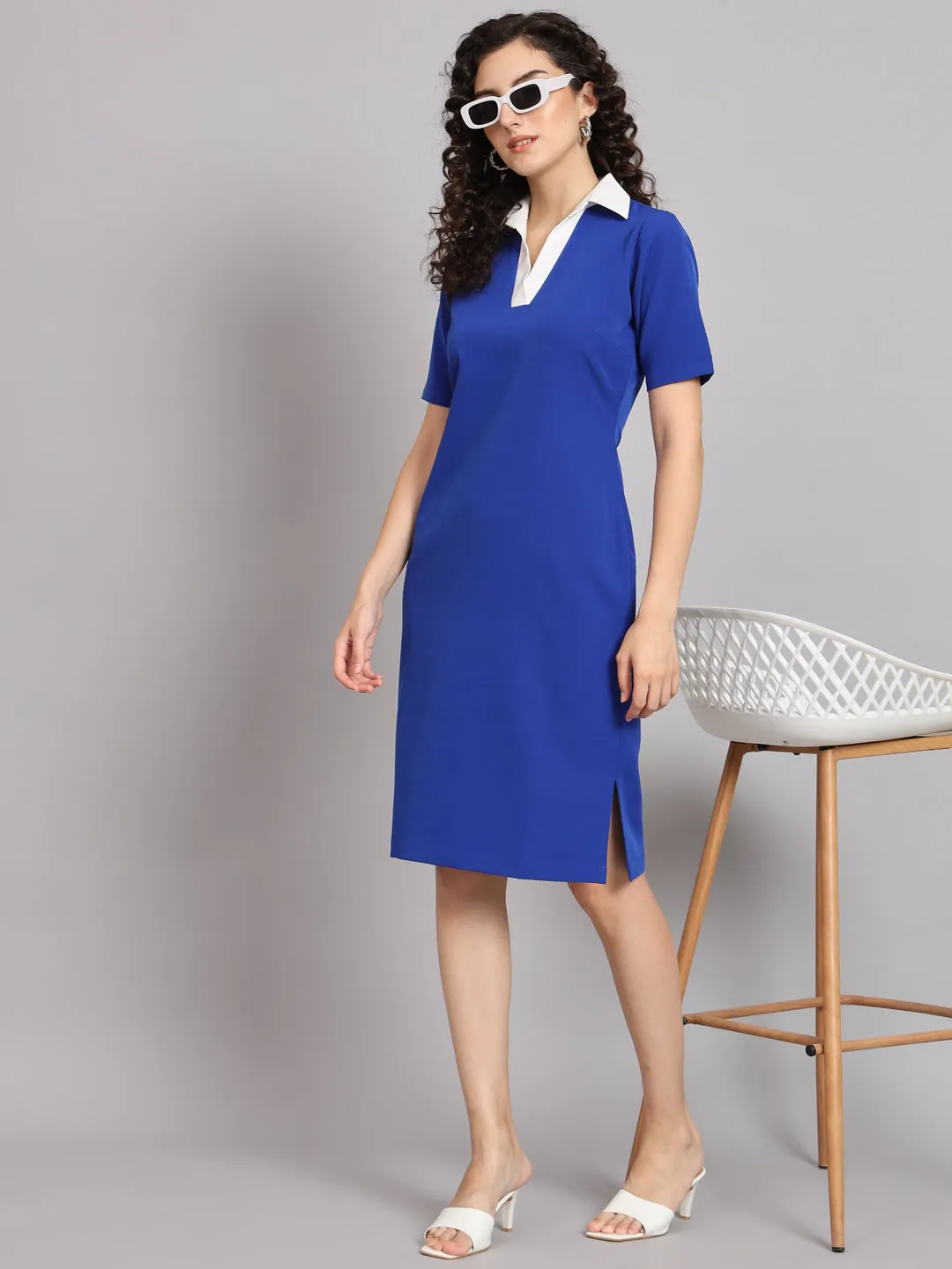 Casual Collared Dress - Ink Blue