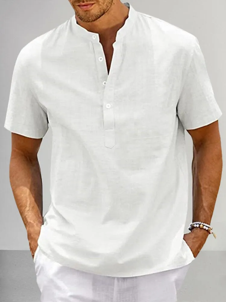 Casual Cotton Linen Henley Shirt