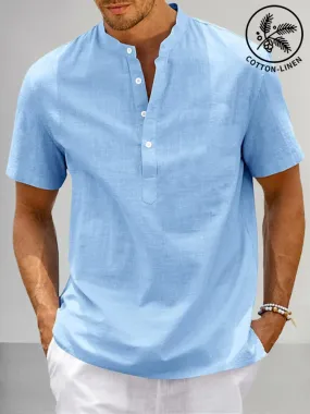 Casual Cotton Linen Henley Shirt