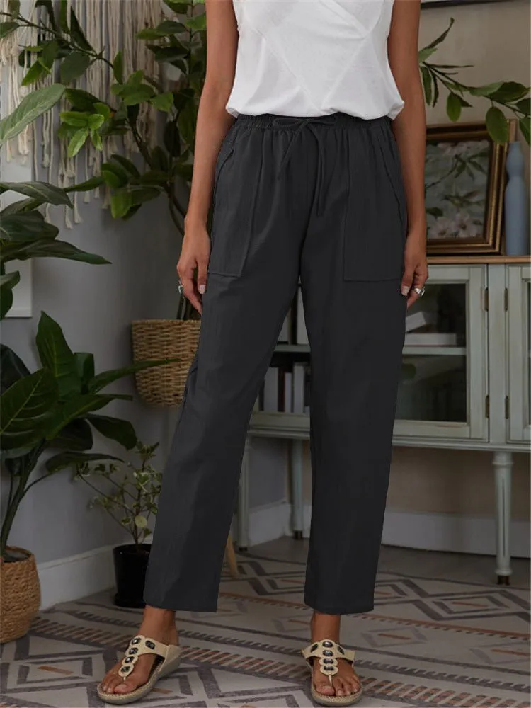 Casual Elastic Waist Straight leg Slacks