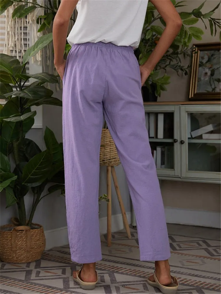 Casual Elastic Waist Straight leg Slacks