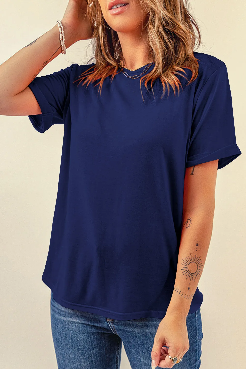 Casual Plain Crew Neck Tee