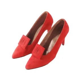 CHARLES JOURDAN Paris Red-Orange Suede Heels Size 7 1/2