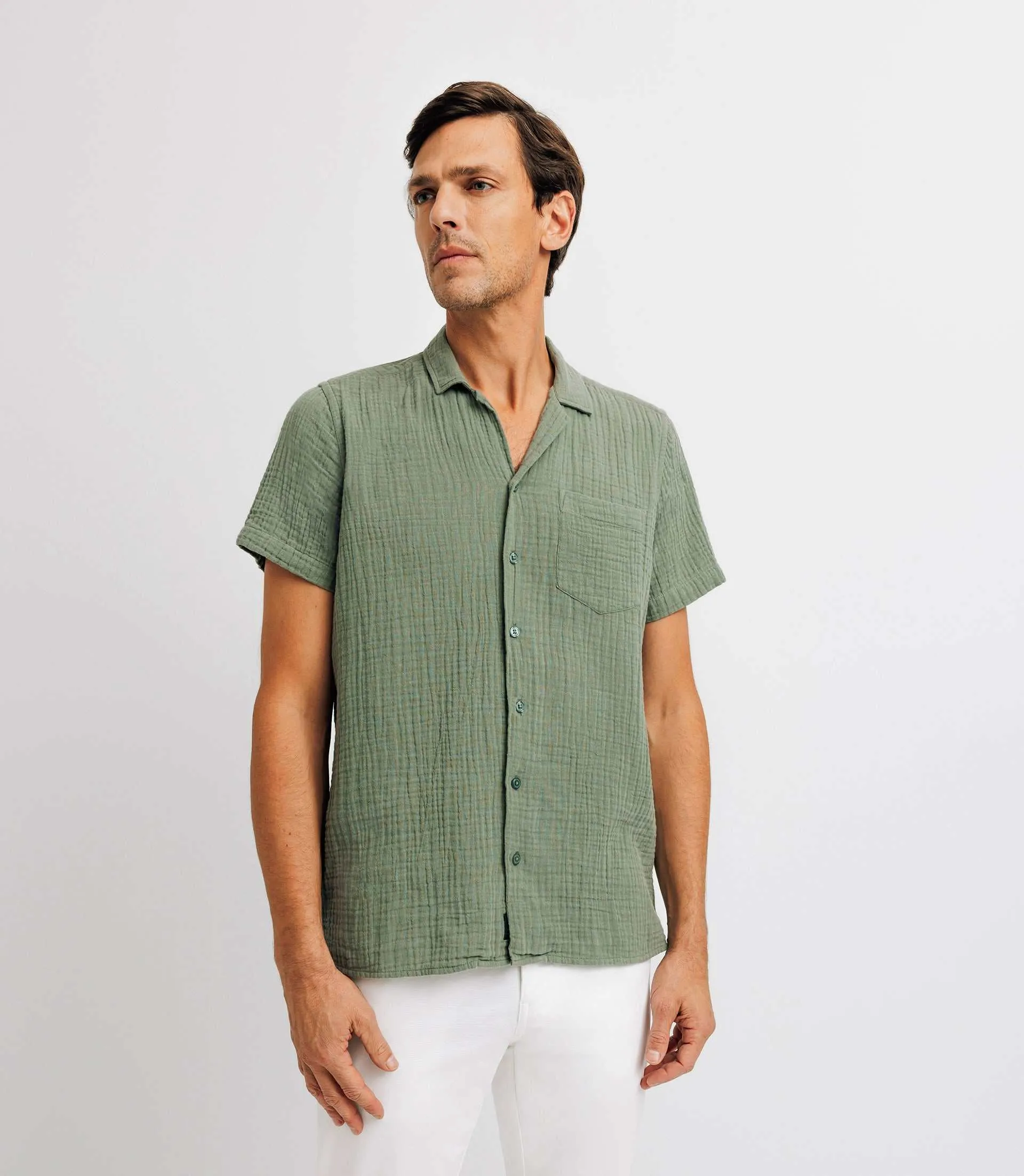 Chemise casual en coton verte