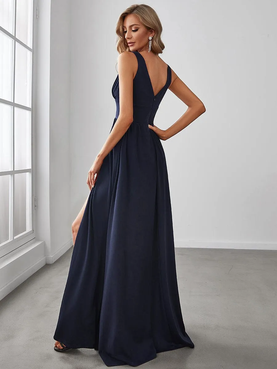 Chiffon High Slit Sleeveless V-Neck Empire Waist Formal Evening Dress