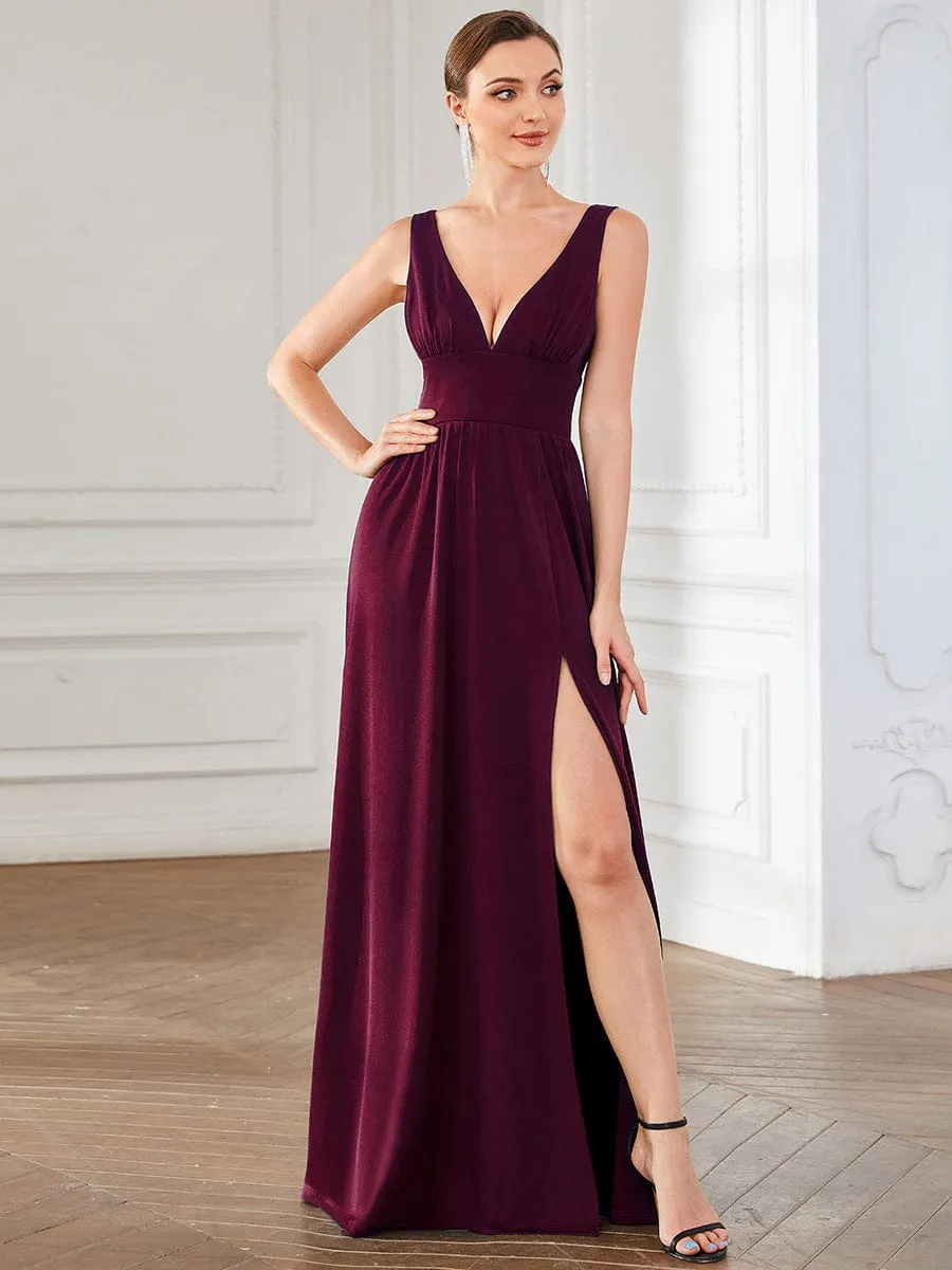 Chiffon High Slit Sleeveless V-Neck Empire Waist Formal Evening Dress