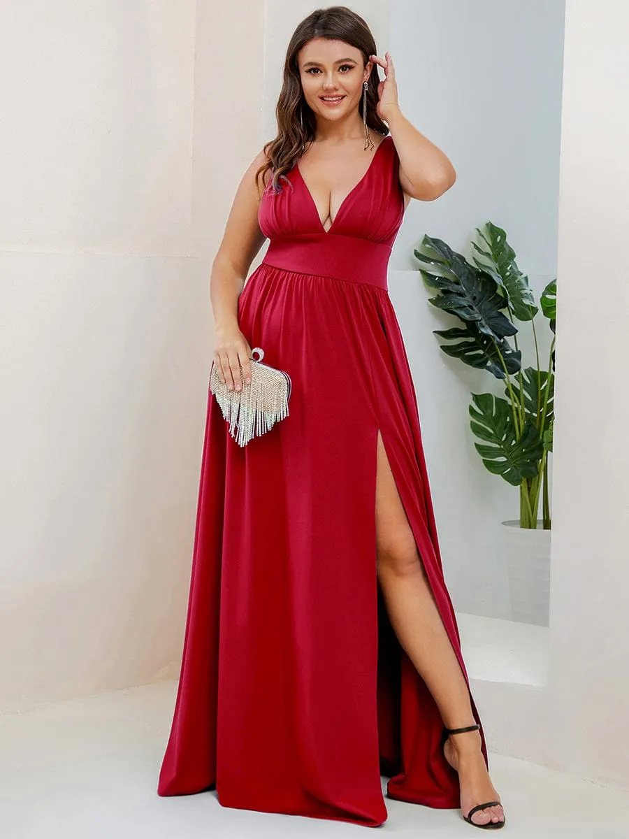 Chiffon High Slit Sleeveless V-Neck Empire Waist Formal Evening Dress