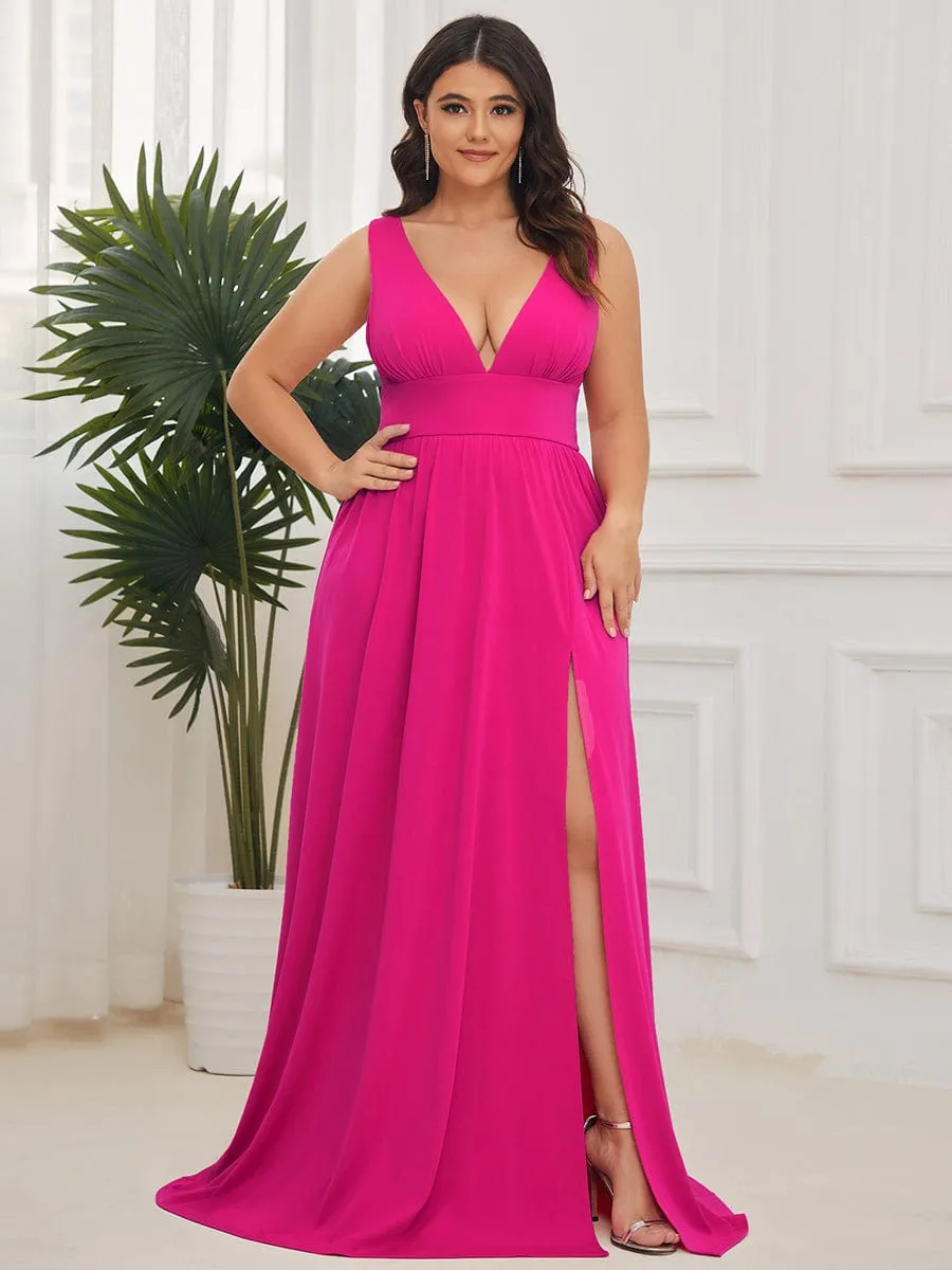 Chiffon High Slit Sleeveless V-Neck Empire Waist Formal Evening Dress