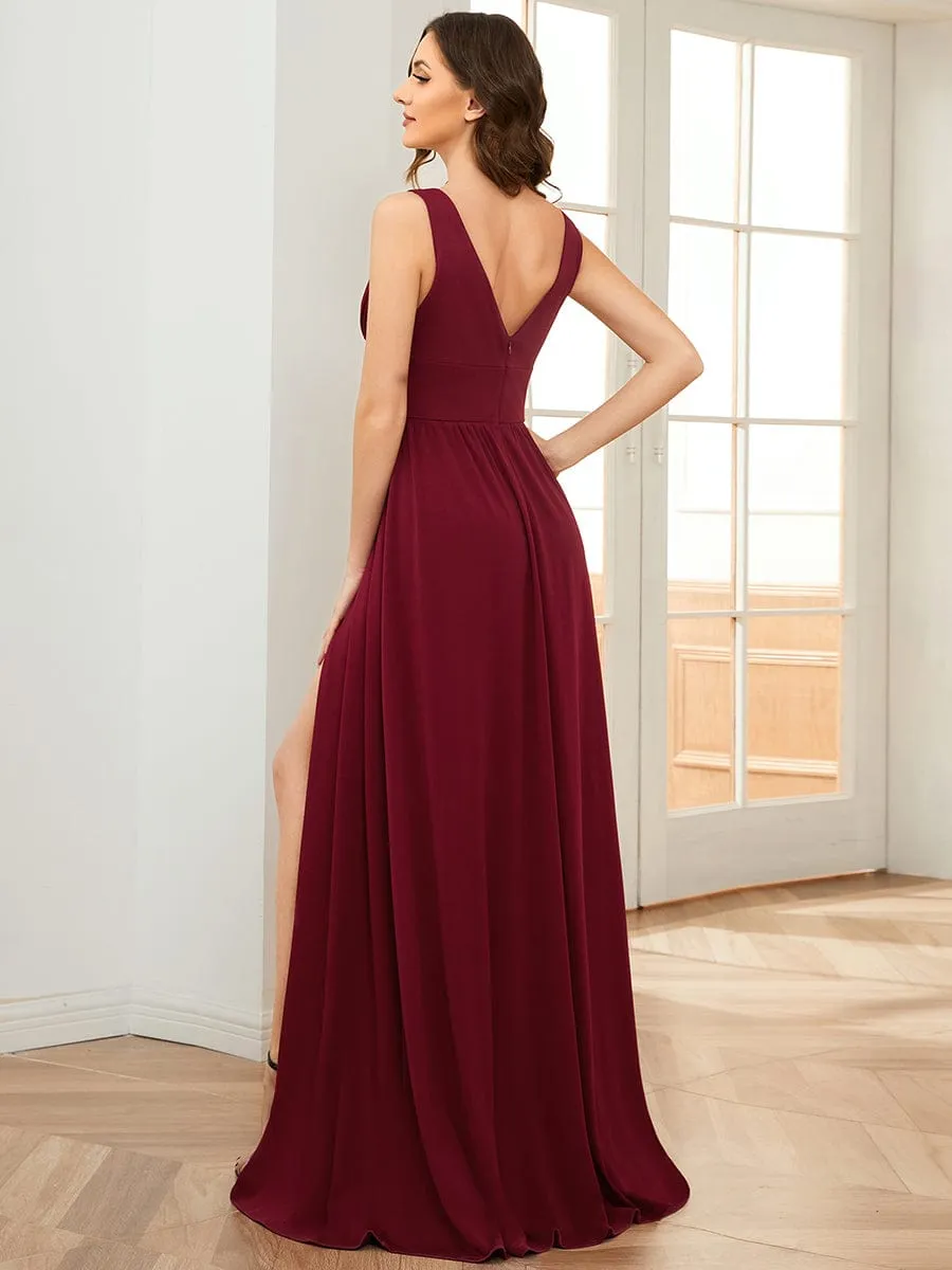 Chiffon High Slit Sleeveless V-Neck Empire Waist Formal Evening Dress