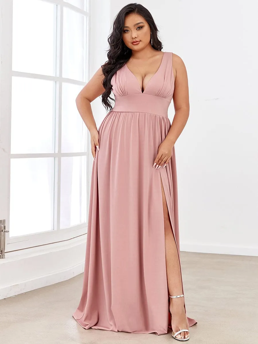 Chiffon High Slit Sleeveless V-Neck Empire Waist Formal Evening Dress