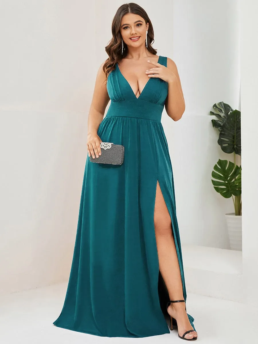 Chiffon High Slit Sleeveless V-Neck Empire Waist Formal Evening Dress