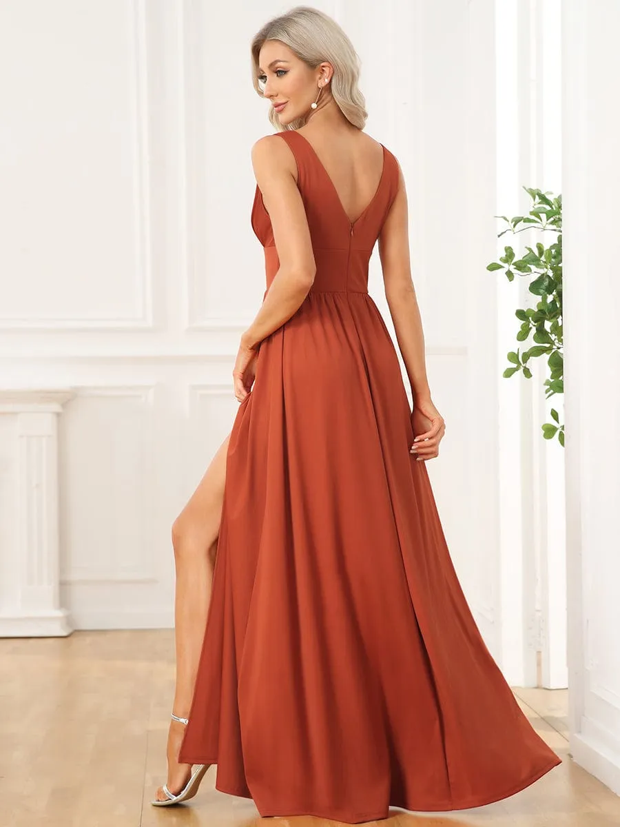 Chiffon High Slit Sleeveless V-Neck Empire Waist Formal Evening Dress