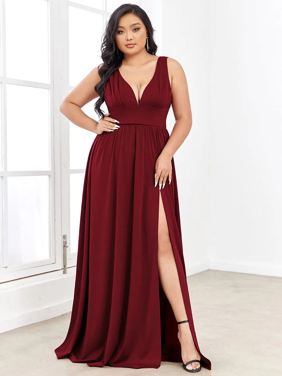 Chiffon High Slit Sleeveless V-Neck Empire Waist Formal Evening Dress