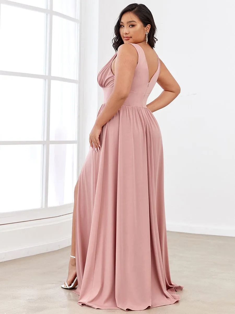 Chiffon High Slit Sleeveless V-Neck Empire Waist Formal Evening Dress