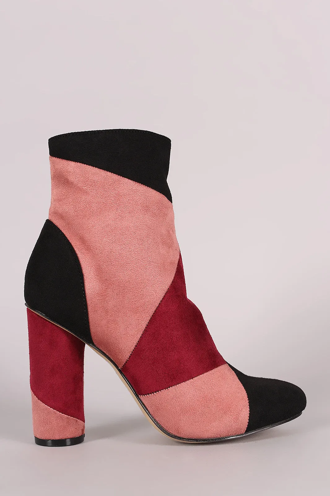 Colorblock Suede Rounded Heel Ankle Boots