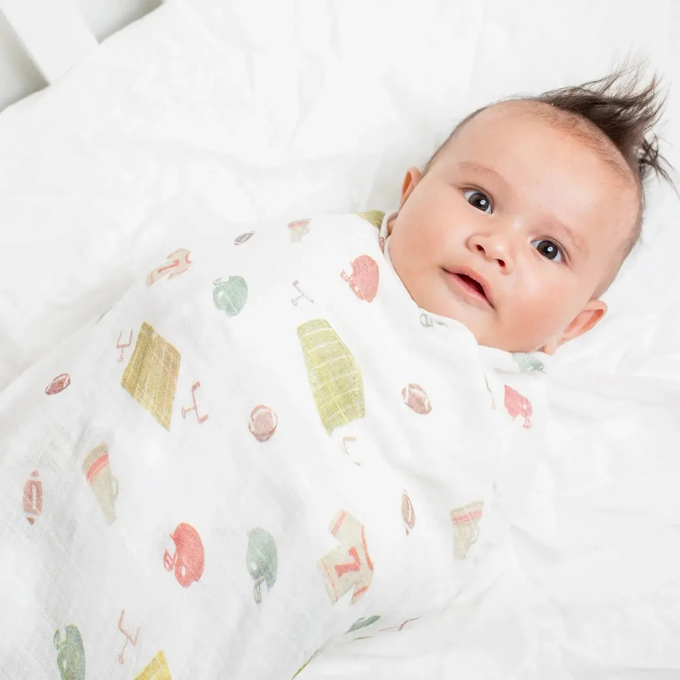 Cotton Muslin Swaddle Blanket - Football | Lulujo