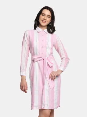 Cotton Shirt Dress - Baby Pink